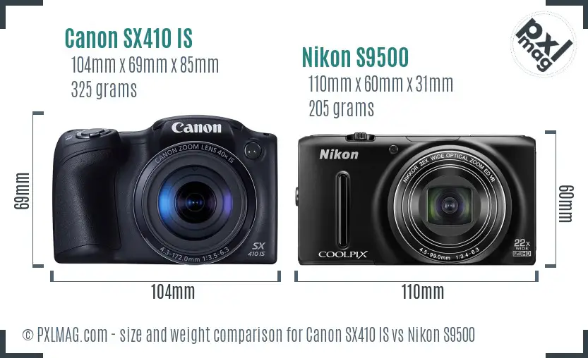 Canon SX410 IS vs Nikon S9500 size comparison Canon SX410 IS vs Nikon S9500 size comparison