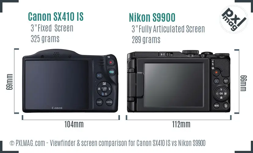 Canon SX410 IS vs Nikon S9900 Screen and Viewfinder comparison