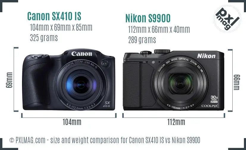Canon SX410 IS vs Nikon S9900 size comparison