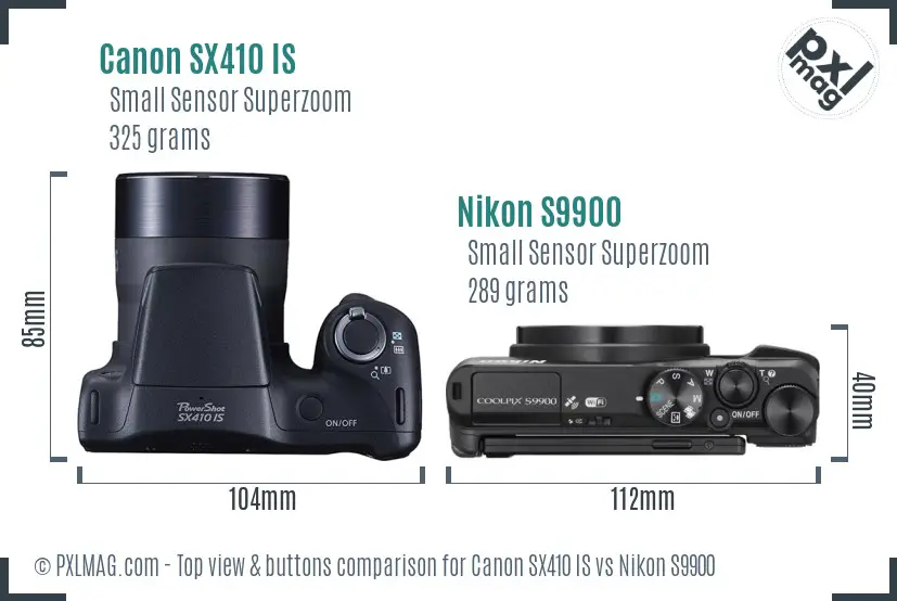 Canon SX410 IS vs Nikon S9900 top view buttons comparison