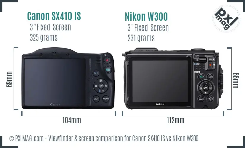 Canon SX410 IS vs Nikon W300 Screen and Viewfinder comparison