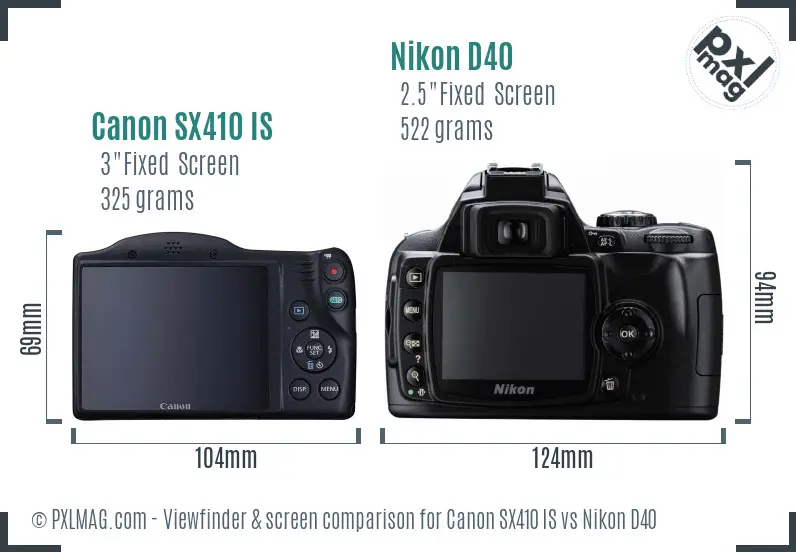 Canon SX410 IS vs Nikon D40 Screen and Viewfinder comparison