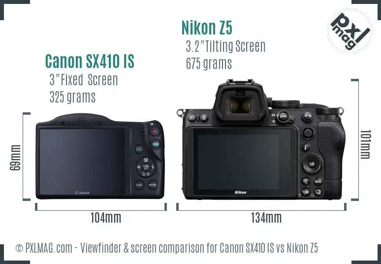 Canon SX410 IS vs Nikon Z5 Screen and Viewfinder comparison