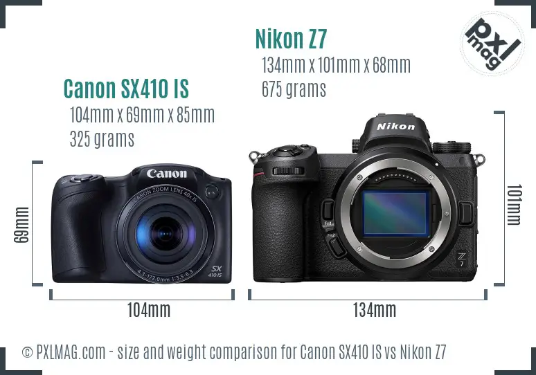 Canon SX410 IS vs Nikon Z7 size comparison