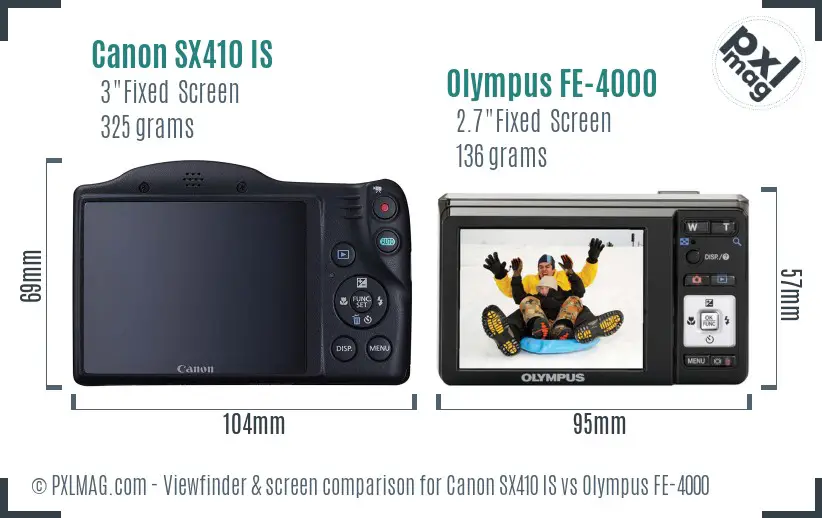 Canon SX410 IS vs Olympus FE-4000 Screen and Viewfinder comparison