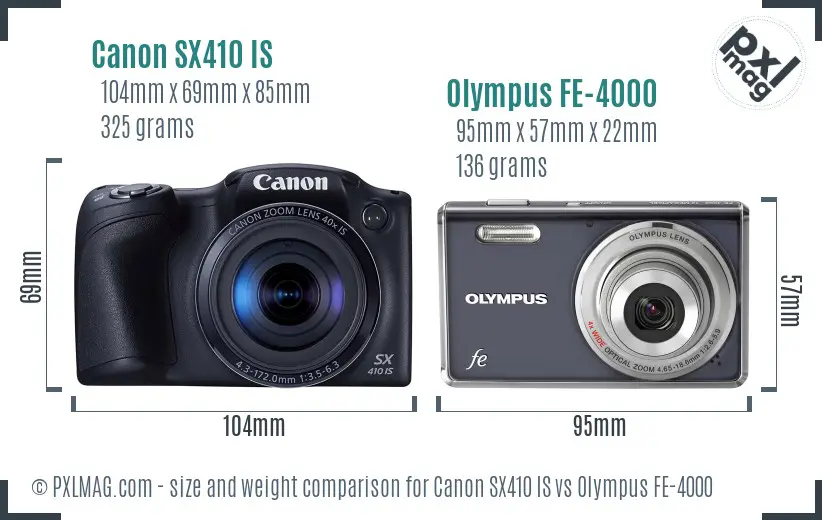 Canon SX410 IS vs Olympus FE-4000 size comparison