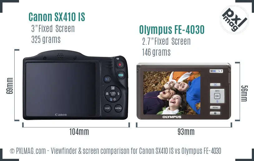 Canon SX410 IS vs Olympus FE-4030 Screen and Viewfinder comparison