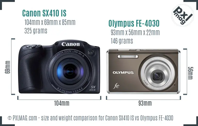 Canon SX410 IS vs Olympus FE-4030 size comparison