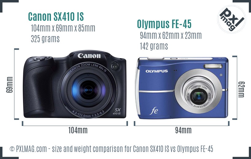 Canon SX410 IS vs Olympus FE-45 size comparison