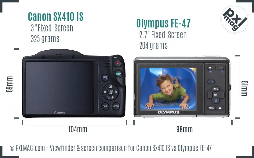 Canon SX410 IS vs Olympus FE-47 Screen and Viewfinder comparison