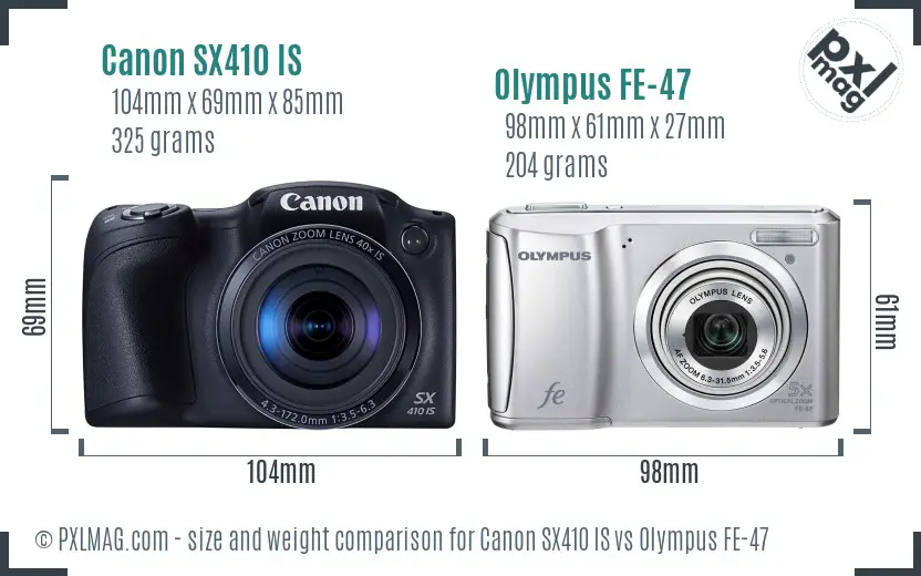 Canon SX410 IS vs Olympus FE-47 size comparison