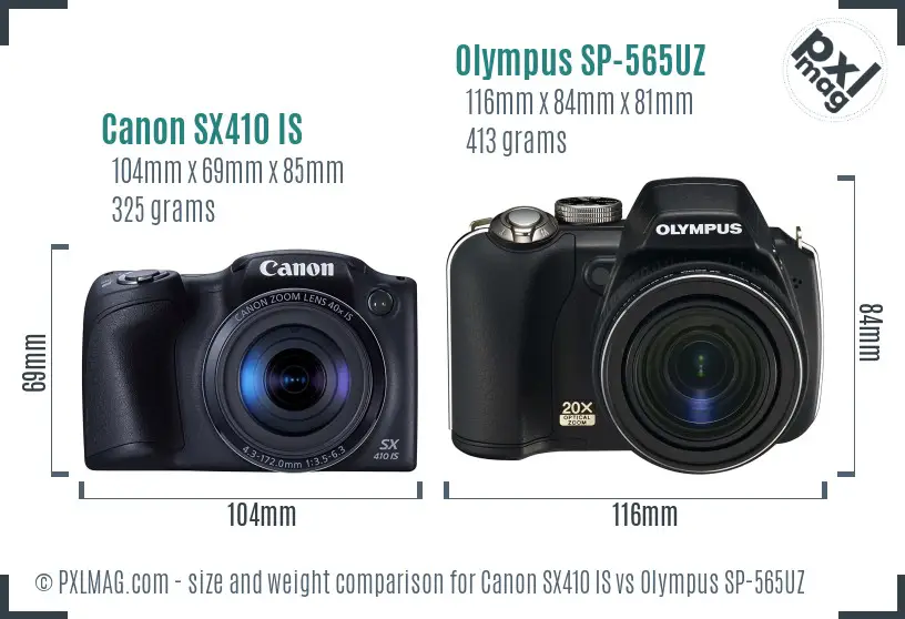 Canon SX410 IS vs Olympus SP-565UZ size comparison