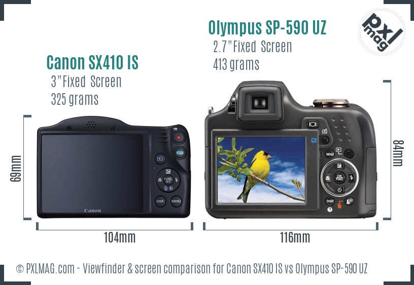 Canon SX410 IS vs Olympus SP-590 UZ Screen and Viewfinder comparison