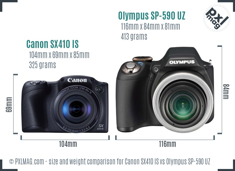 Canon SX410 IS vs Olympus SP-590 UZ size comparison