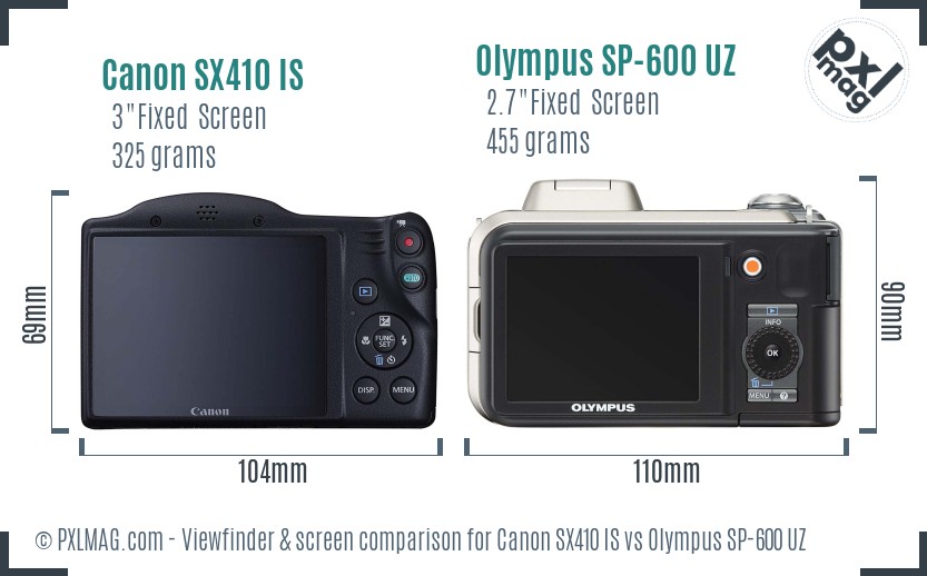 Canon SX410 IS vs Olympus SP-600 UZ Screen and Viewfinder comparison