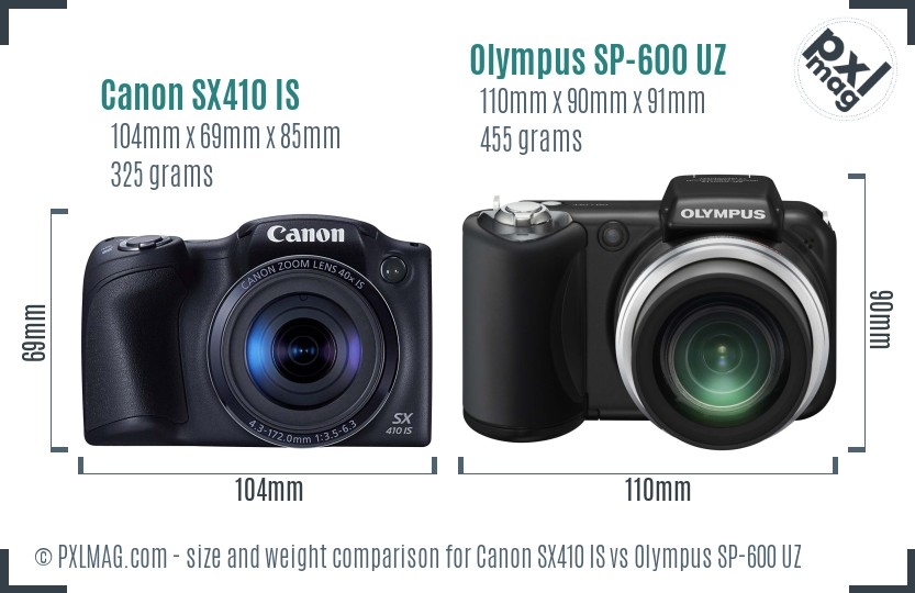 Canon SX410 IS vs Olympus SP-600 UZ size comparison Canon SX410 IS vs Olympus SP-600 UZ size comparison