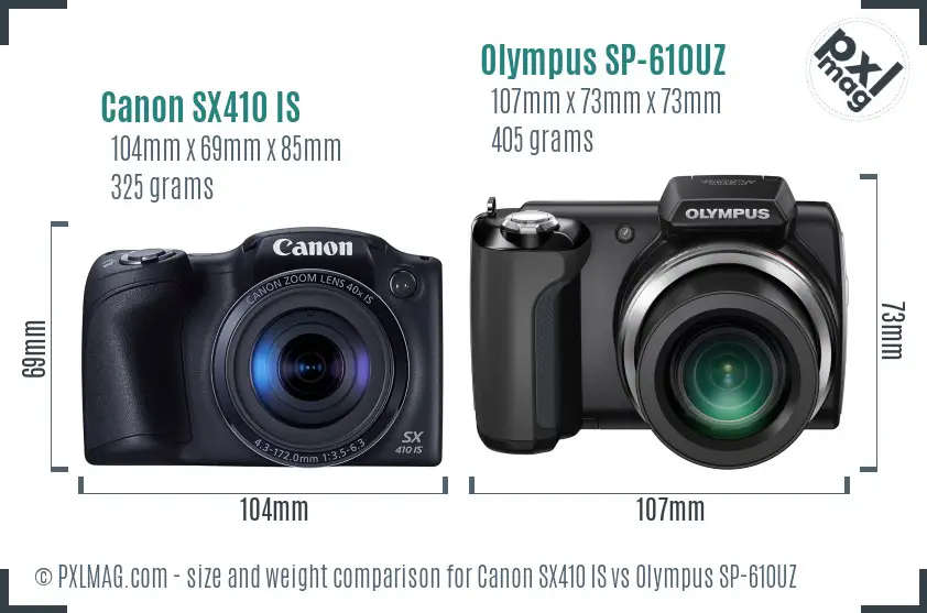 Canon SX410 IS vs Olympus SP-610UZ size comparison