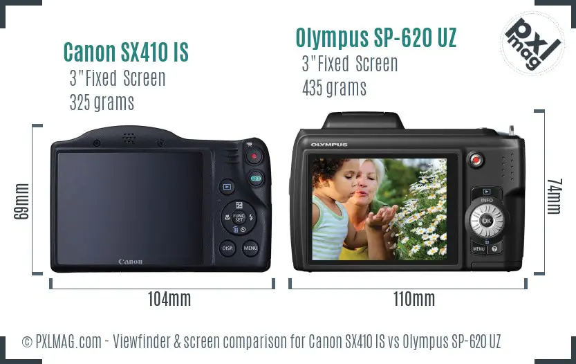 Canon SX410 IS vs Olympus SP-620 UZ Screen and Viewfinder comparison