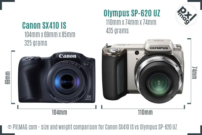 Canon SX410 IS vs Olympus SP-620 UZ size comparison