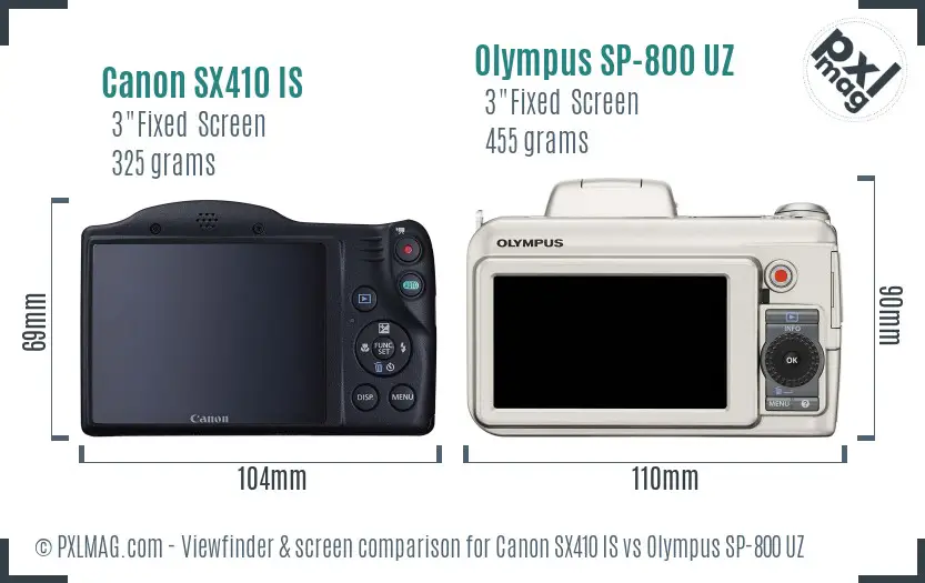 Canon SX410 IS vs Olympus SP-800 UZ Screen and Viewfinder comparison