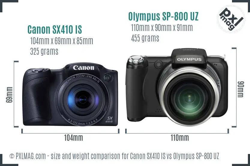 Canon SX410 IS vs Olympus SP-800 UZ size comparison