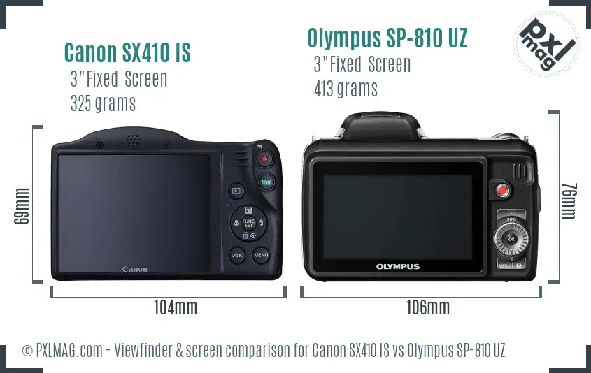Canon SX410 IS vs Olympus SP-810 UZ Screen and Viewfinder comparison