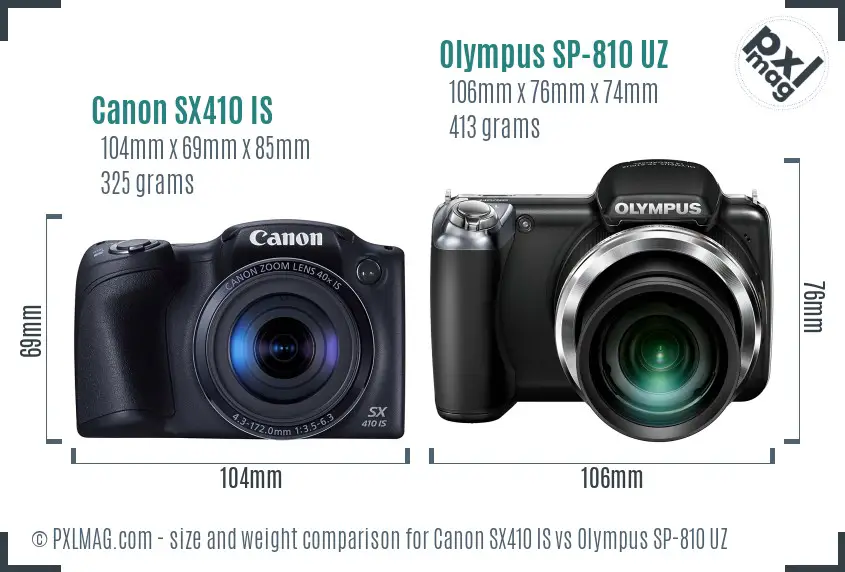 Canon SX410 IS vs Olympus SP-810 UZ size comparison