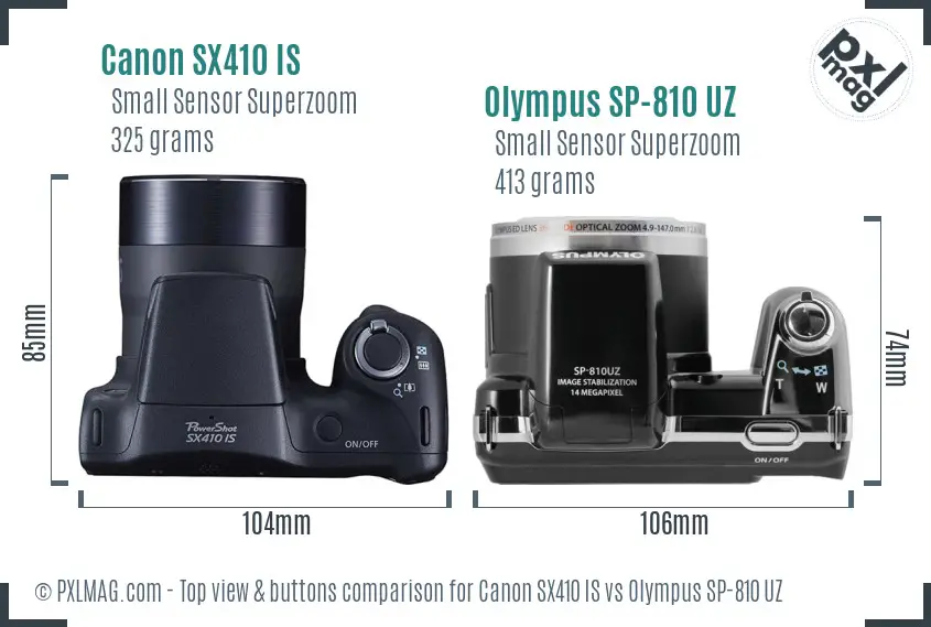 Canon SX410 IS vs Olympus SP-810 UZ top view buttons comparison