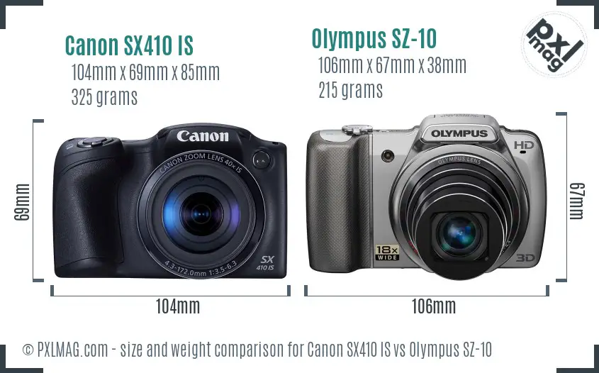 Canon SX410 IS vs Olympus SZ-10 size comparison Canon SX410 IS vs Olympus SZ-10 size comparison