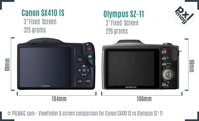 Canon SX410 IS vs Olympus SZ-11 Screen and Viewfinder comparison Canon SX410 IS vs Olympus SZ-11 Screen and Viewfinder comparison