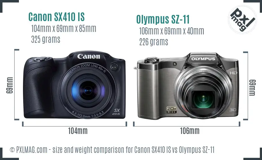 Canon SX410 IS vs Olympus SZ-11 size comparison Canon SX410 IS vs Olympus SZ-11 size comparison