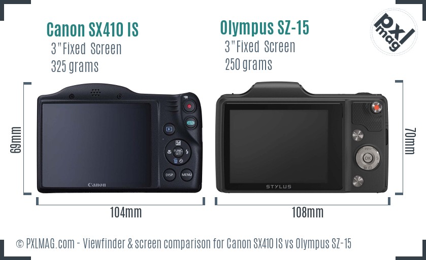 Canon SX410 IS vs Olympus SZ-15 Screen and Viewfinder comparison