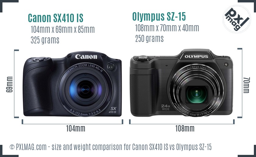 Canon SX410 IS vs Olympus SZ-15 size comparison Canon SX410 IS vs Olympus SZ-15 size comparison