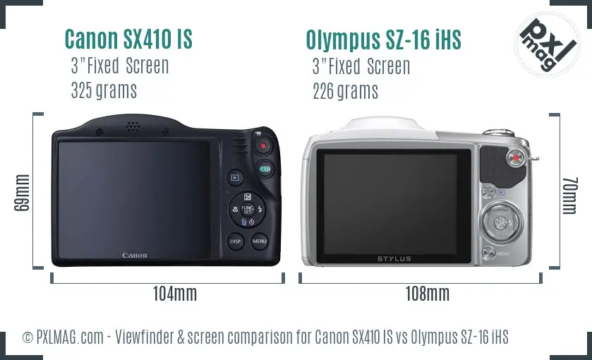 Canon SX410 IS vs Olympus SZ-16 iHS Screen and Viewfinder comparison