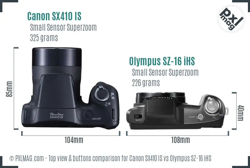 Canon SX410 IS vs Olympus SZ-16 iHS top view buttons comparison