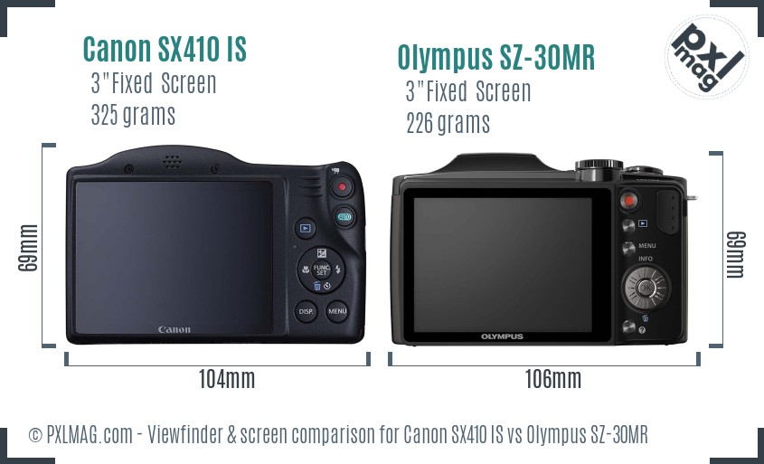 Canon SX410 IS vs Olympus SZ-30MR Screen and Viewfinder comparison
