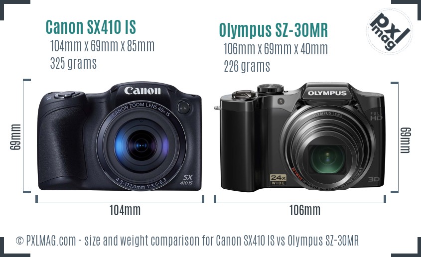 Canon SX410 IS vs Olympus SZ-30MR size comparison Canon SX410 IS vs Olympus SZ-30MR size comparison