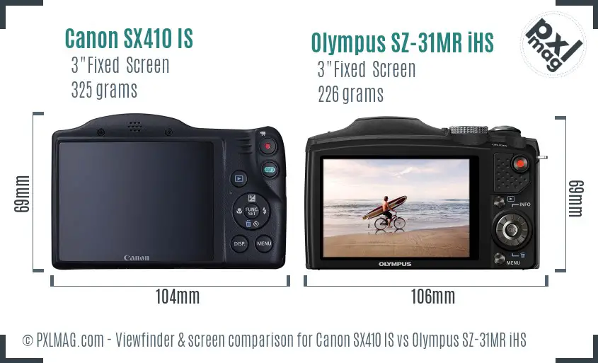 Canon SX410 IS vs Olympus SZ-31MR iHS Screen and Viewfinder comparison Canon SX410 IS vs Olympus SZ-31MR iHS Screen and Viewfinder comparison
