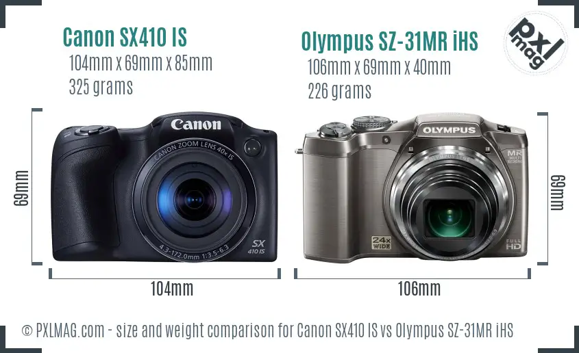 Canon SX410 IS vs Olympus SZ-31MR iHS size comparison Canon SX410 IS vs Olympus SZ-31MR iHS size comparison