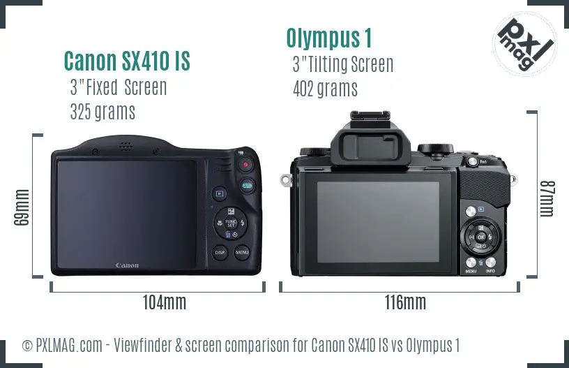 Canon SX410 IS vs Olympus 1 Screen and Viewfinder comparison