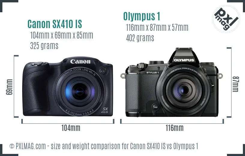 Canon SX410 IS vs Olympus 1 size comparison