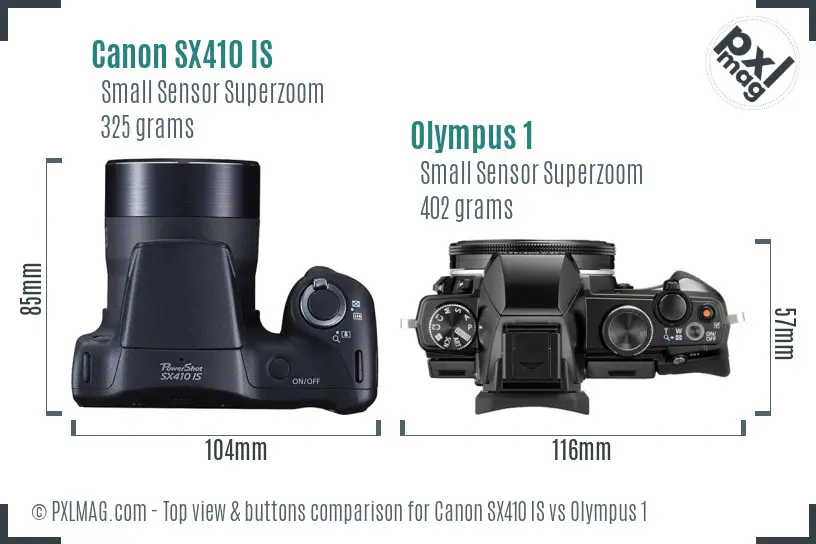 Canon SX410 IS vs Olympus 1 top view buttons comparison
