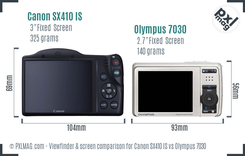 Canon SX410 IS vs Olympus 7030 Screen and Viewfinder comparison