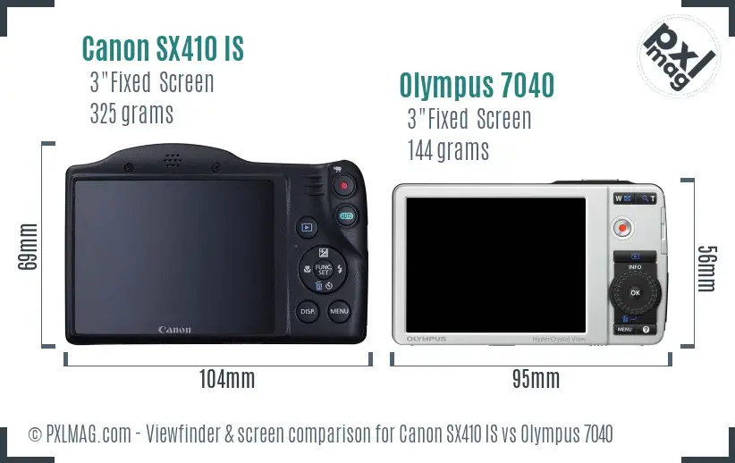 Canon SX410 IS vs Olympus 7040 Screen and Viewfinder comparison