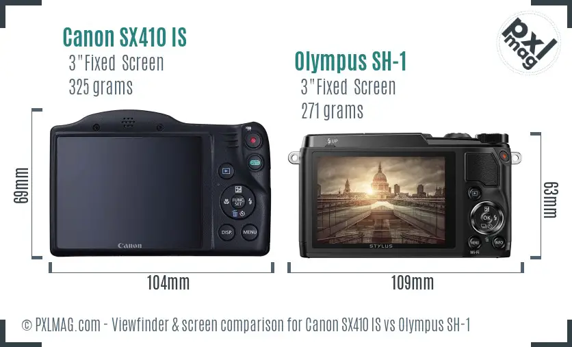 Canon SX410 IS vs Olympus SH-1 Screen and Viewfinder comparison