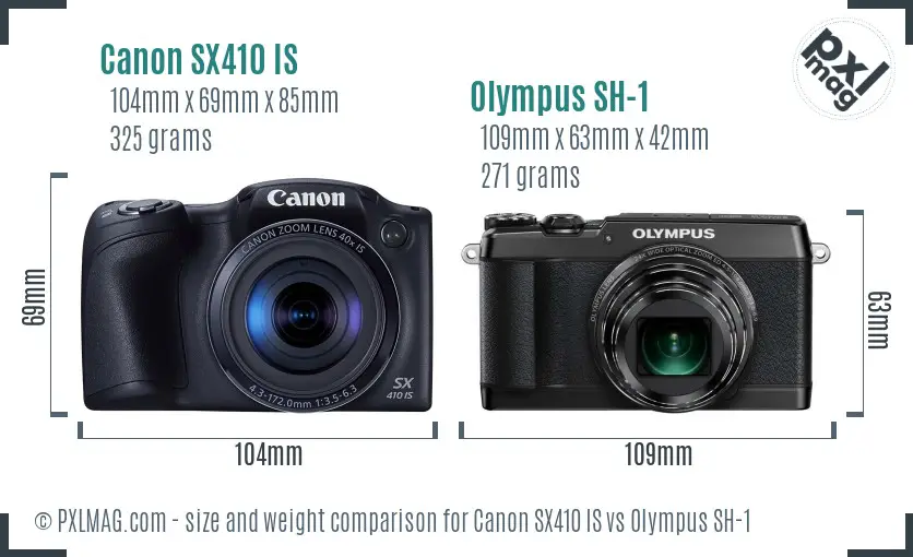 Canon SX410 IS vs Olympus SH-1 size comparison Canon SX410 IS vs Olympus SH-1 size comparison