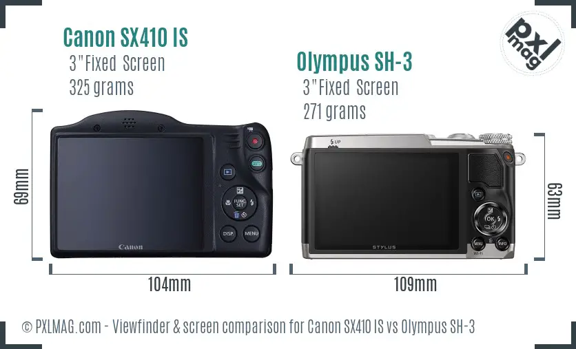 Canon SX410 IS vs Olympus SH-3 Screen and Viewfinder comparison