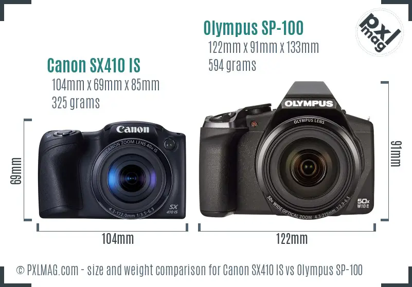 Canon SX410 IS vs Olympus SP-100 size comparison