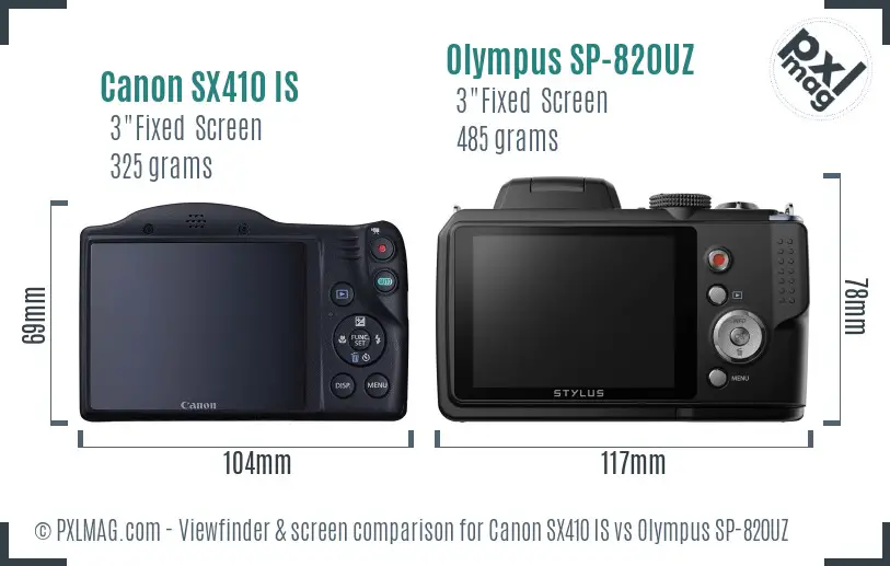 Canon SX410 IS vs Olympus SP-820UZ Screen and Viewfinder comparison Canon SX410 IS vs Olympus SP-820UZ Screen and Viewfinder comparison