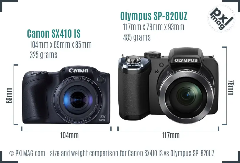 Canon SX410 IS vs Olympus SP-820UZ size comparison Canon SX410 IS vs Olympus SP-820UZ size comparison